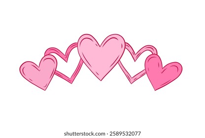 Vector composition with pink hearts. Festive greeting card for St. Valentine's Day. Cute pink hearts, vector hand-drawn graphics. Design and decoration of packaging, postcards, invitations.