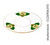 Vector composition Plate with a Golden Flower. A hand-drawn image for insertion into a document, a website, a presentation, etc.
