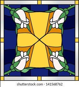 Vector composition with the queen of flowers rose / stained glass window, door and ceiling