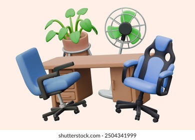 Vector composition of realistic elements for interior of office, freelance work room