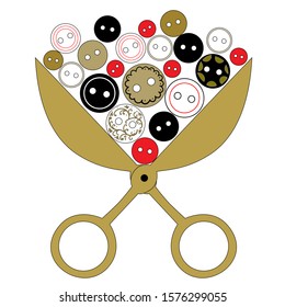 vector composition with scissors and buttons limited color