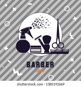 Vector composition of shaving tools. Illustration for barber shop.