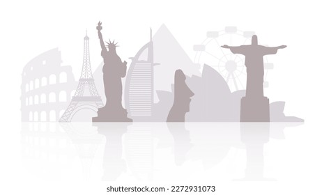 vector composition with silhouettes of landmarks with reflection