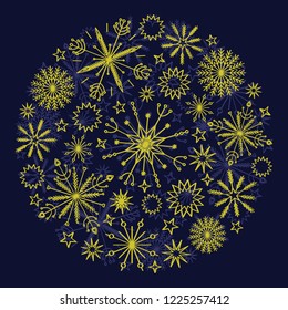 Vector composition with snowflackes and stars. It can be used as beautiful decoration for your Christmas designs.