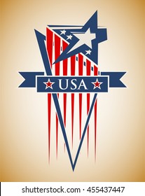 Vector composition with the symbols of the United States. Patriotic label USA.