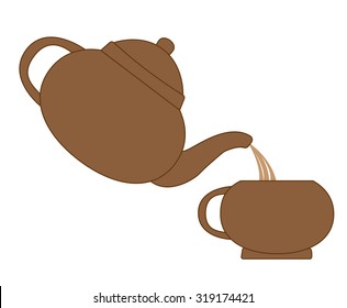 Vector composition. Tea-teapot with tea mug on an isolated background