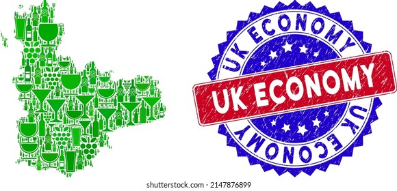 Vektoraufbau des Weins Valladolid Provinz Karte mit Grunge bicolor Uk Economy Siegel. Rote und blaue, bicfarbene Briefmarke mit unscharfem Stil und der britischen Wirtschaftssprache.