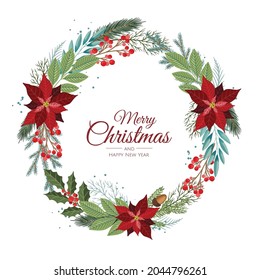 Vector composition with winter forest branches. Great for Christmas cards, party invitations, holiday sales. Can be used for poster, web page, packaging.