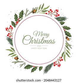 Vector composition with winter forest branches. Great for Christmas cards, party invitations, holiday sales. Can be used for poster, web page, packaging.