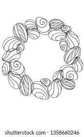 vector composition. wreath of eggs. easter decor. linear drawing on an isolated background. card stock