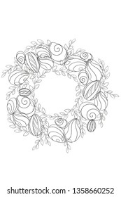 vector composition. wreath of eggs. easter decor. linear drawing on an isolated background. card stock