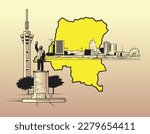 Vector compositional illustration of Kinshasa, Democratic Republic of the Congo