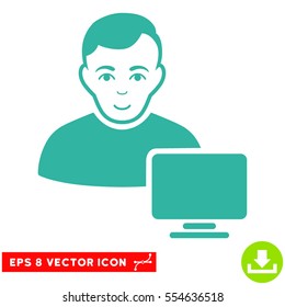 Vector Computer Administrator EPS vector pictograph. Illustration style is flat iconic cyan symbol on a transparent background.