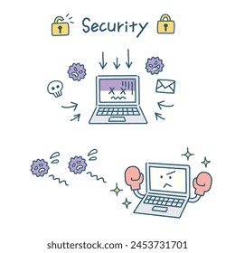 Vector computer antivirus image and computer virus icons