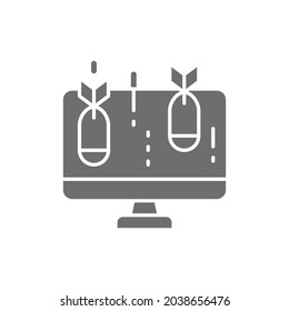 Vektorcomputer mit Bombe, virusgraues Symbol.
