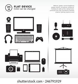 Vector computer device collection of modern flat black. Design elements for business and Infographic