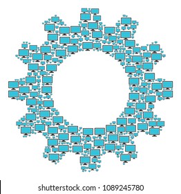 Vector computer display icons are united into cogwheel composition. Industrial design concept constructed from computer display components.
