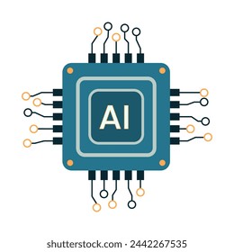 Vector computer electronic chip AI icon. Microchip processor artificial intelligence, cpu, iot, big data isolated on white background