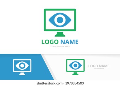 Vector computer eye logo combination. Unique laptop logotype design template.