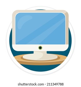 Vector Computer Flat Round Icon