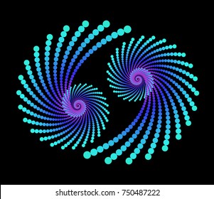 Vector Computer Generated  Dotted Helix Yin Yang Fractals - Generative Art  