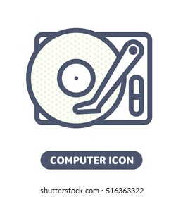 Vector computer HDD drive icon in line style. Computer, network and mobile devices. Network connections. Advertisements, signs, stickers, web banners, web sites. Isolated on a white background