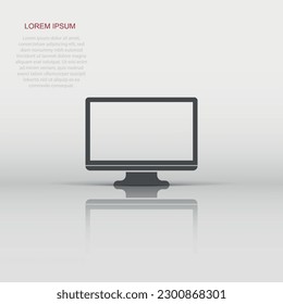 Vector computer icon in flat style. Monitor sign illustration pictogram. Tv business concept.