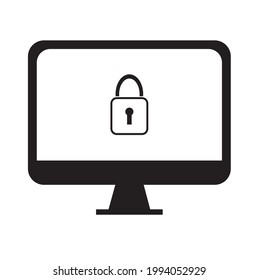 Vector computer icon symbol on white background. Computer is locked by password.