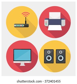 Vector computer icons with long shadows