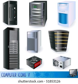 Vector Computer Icons, Server, Tower, Power Supply.