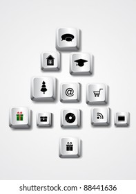 Vector computer keys with symbols in shape of Christmas tree