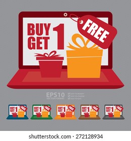 Vector : Computer Laptop With Buy 1 Get 1 Free Banner, Sign, Icon or Label