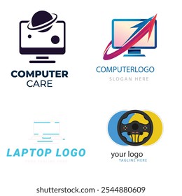 Vector computer and laptop repair logo template icon illustration