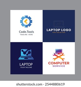 Vector computer and laptop repair logo template icon illustration