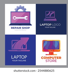 Ilustração do modelo de logotipo de reparo de computador vetor e laptop