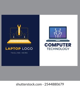 Vector computer and laptop repair logo template icon illustration