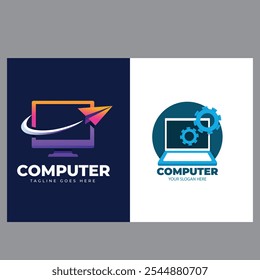 Vector computer and laptop repair logo template icon illustration