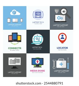 Vector computer and laptop repair logo template icon illustration