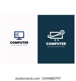 Vector computer and laptop repair logo template icon illustration