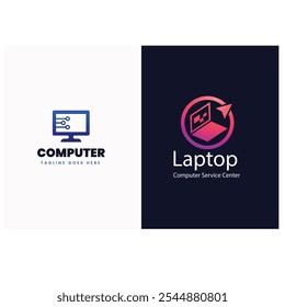 Ilustración de icono de Plantilla de logotipo de reparación de computadora de Vector y computadora portátil