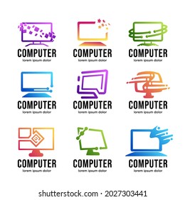 Vector computer logo. Monitor icon. abstract digital technology template. Illustration design of logotype business web marketing. Vector stock. Design inspiration
