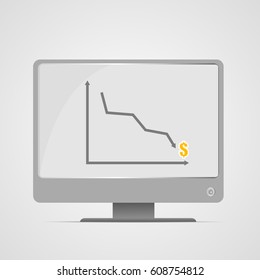 Vector : Computer monitor with business graph on gray background