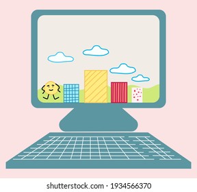vector Computer monitor with a computer game