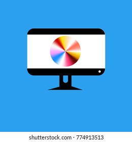 Vector computer monitor icon on a blue background