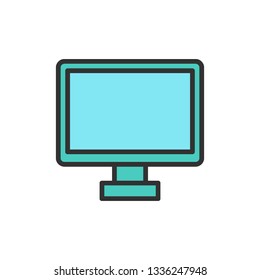 Vector computer monitor, tv screen flat color line icon.