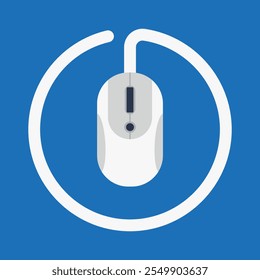 Vector computer mouse icon with a wire in flat style. Power button symbol. Business and office element