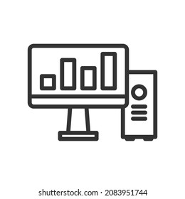 Vector computer outline icon, technology and science related 64x64 Pixel, editable stroke white background