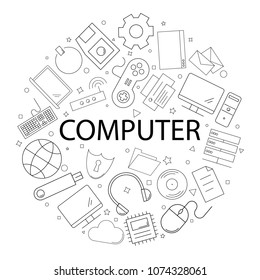 Vector computer pattern with word. Computer background