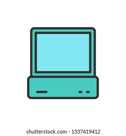 Vector computer, pc, console flat color line icon.