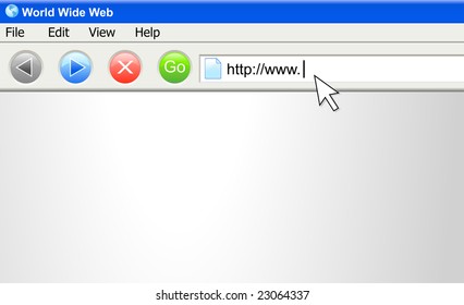 A vector computer screen image of an internet URL address being typed.
